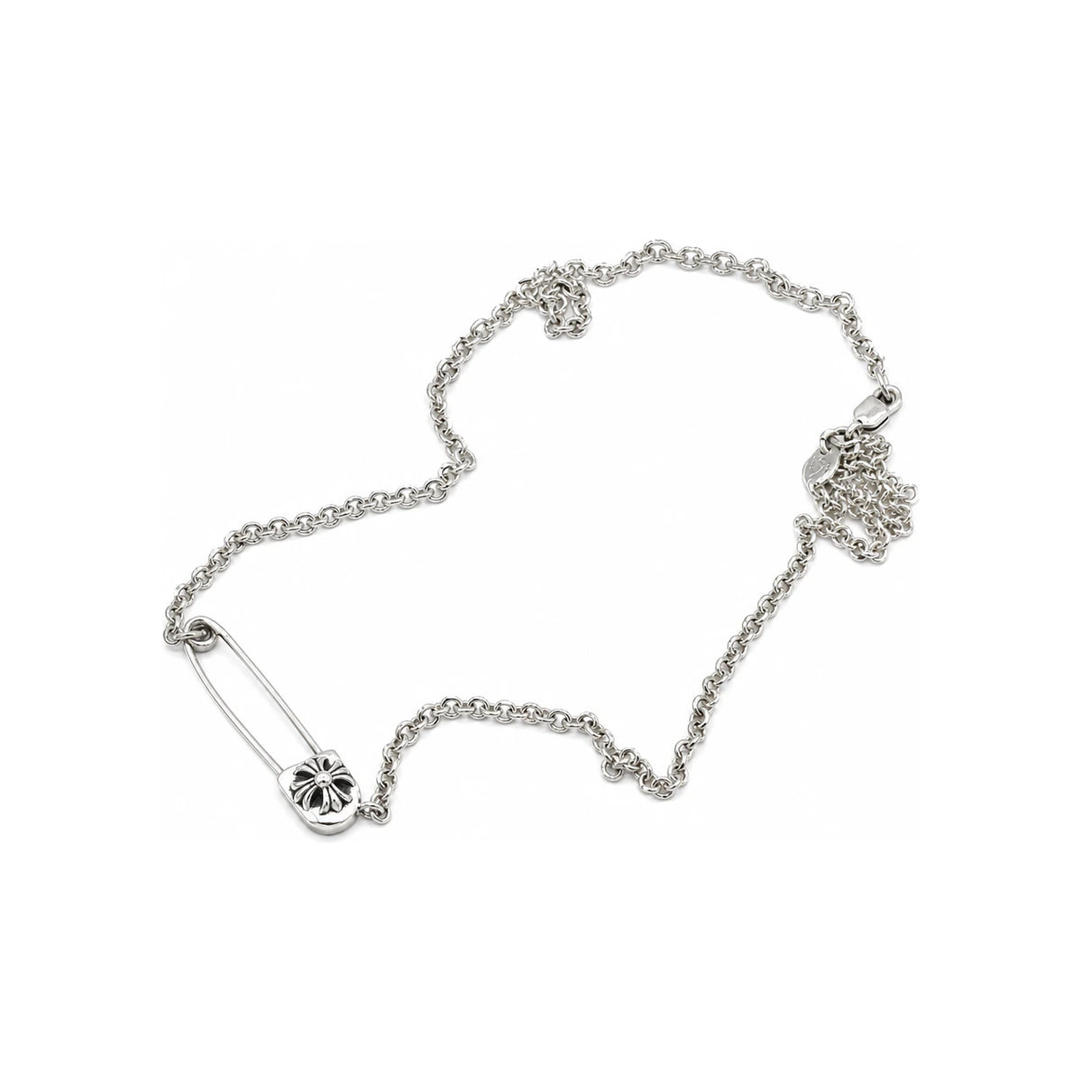 Chrome Hearts Safety Pin Pendant Necklace Silver Diamond