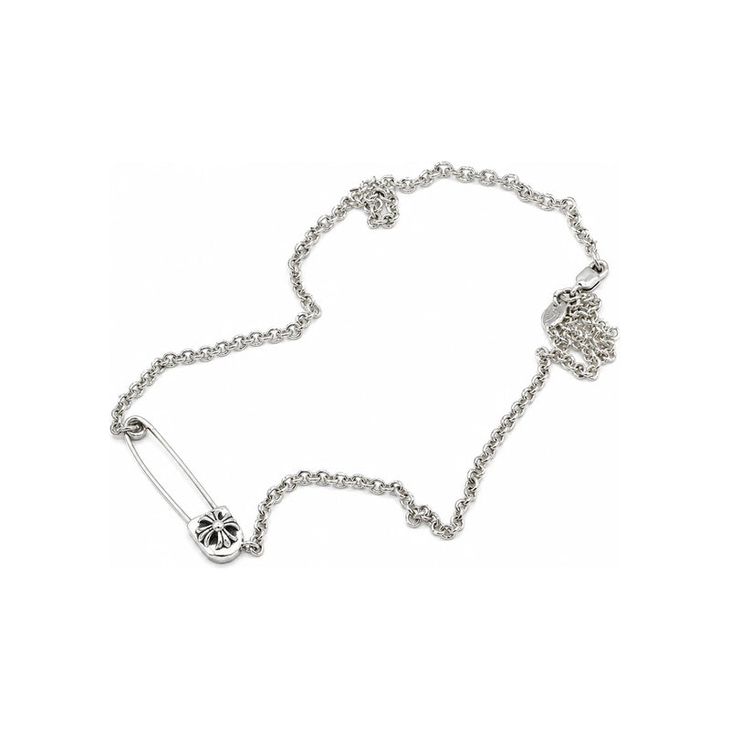 Chrome Hearts Safety Pin Pendant Necklace Silver Diamond