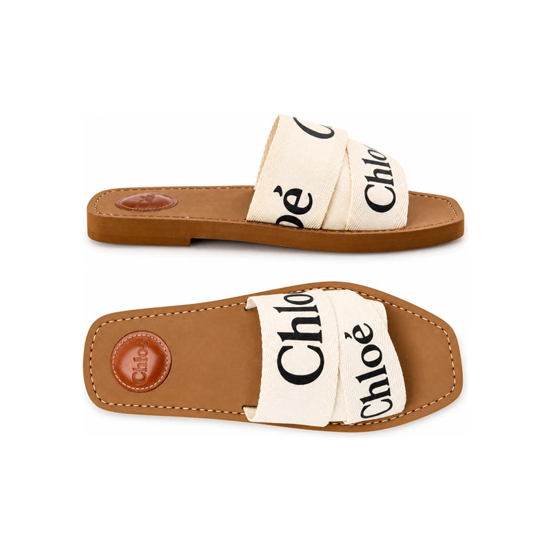 Chloe Woody Logo Strap Sandals Ivory