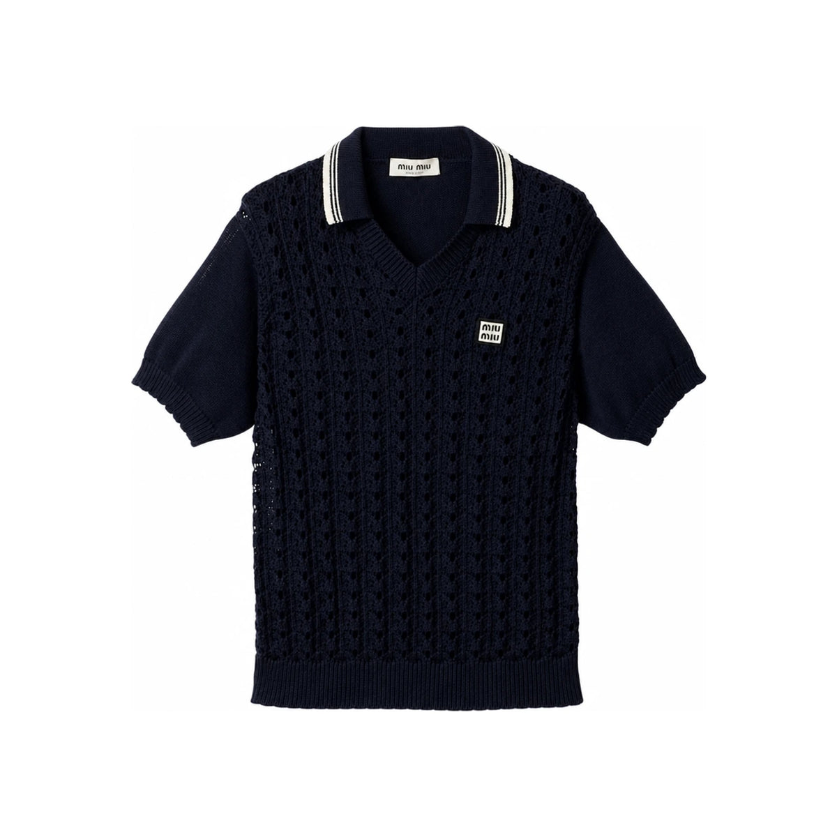 Miu Miu Cotton Crochet Polo Knit Top MML03L 1847 F0008