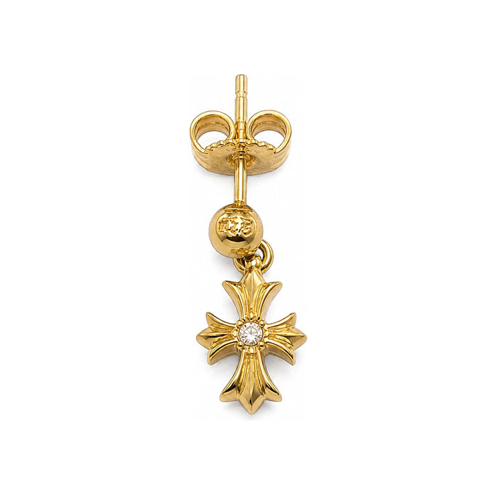 Chrome Hearts 22K Gold CH Plus Diamond Mini Charm Earring Unisex