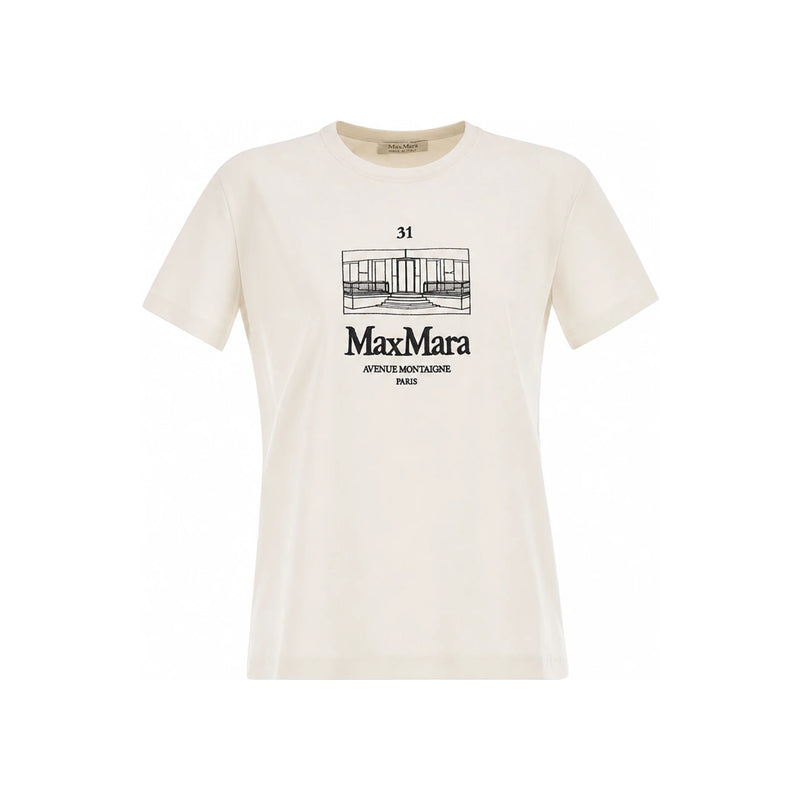 Max Mara White Logo Embroidered Bella Short Sleeve T-Shirt 261997 1021 001