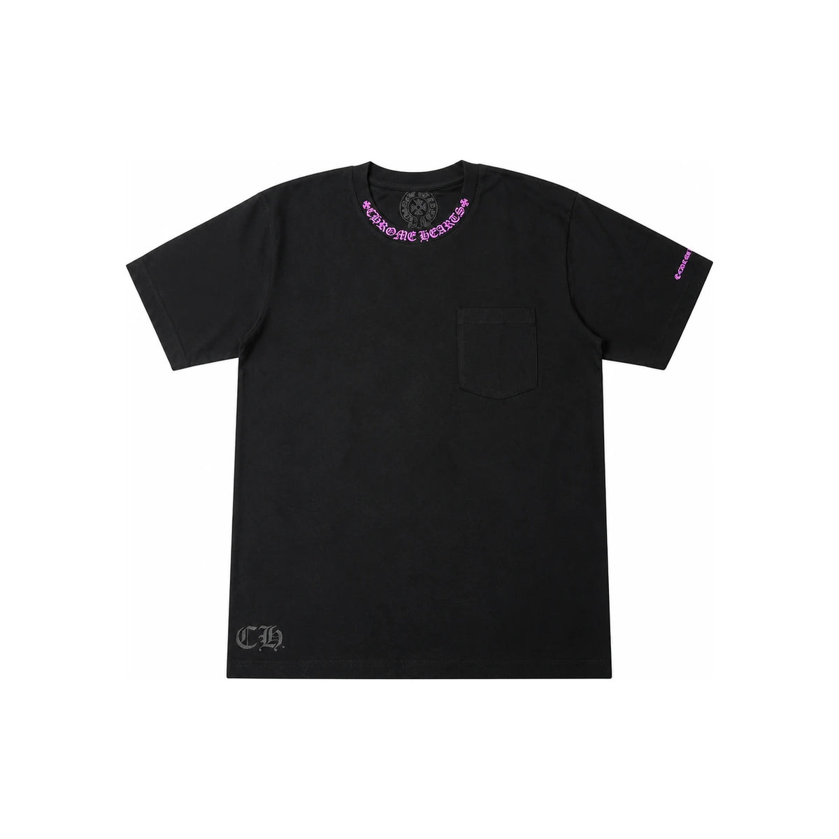 Chrome Hearts Black Short Sleeve Pocket Crew T-Shirt Pink Logo