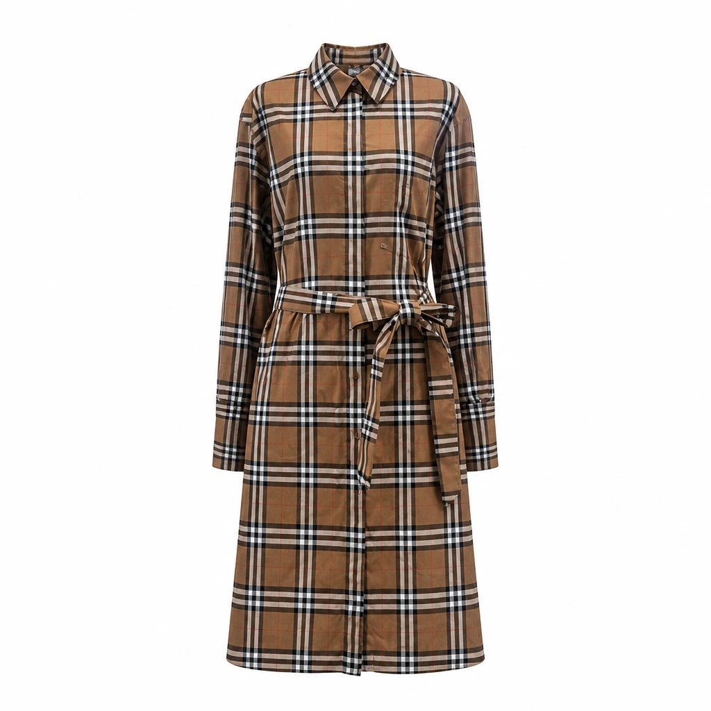 BURBERRY Ivery Check Belted Shirt Dress Set