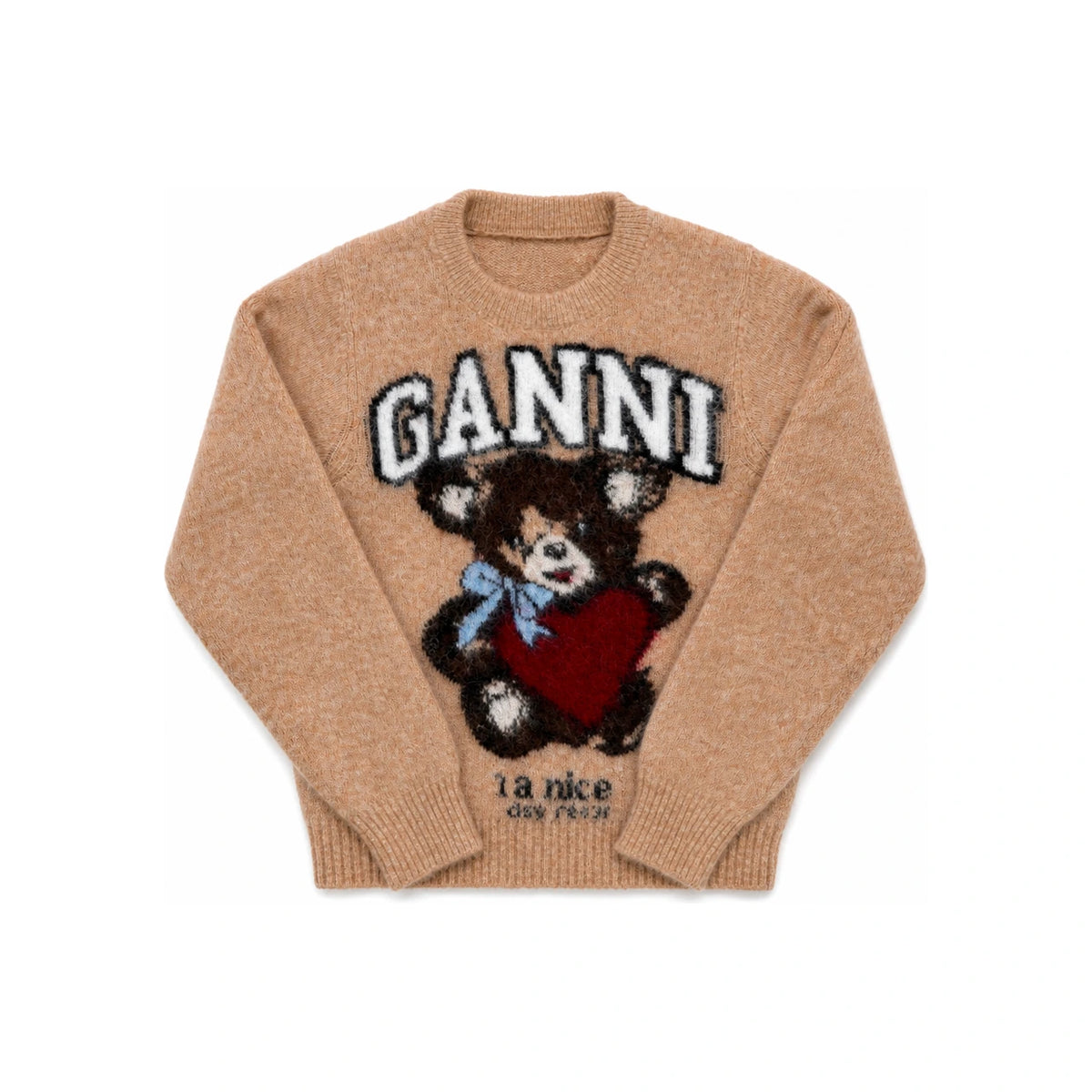 GANNI Brushed Alpaca Bear Logo Crewneck Sweater Women’s
