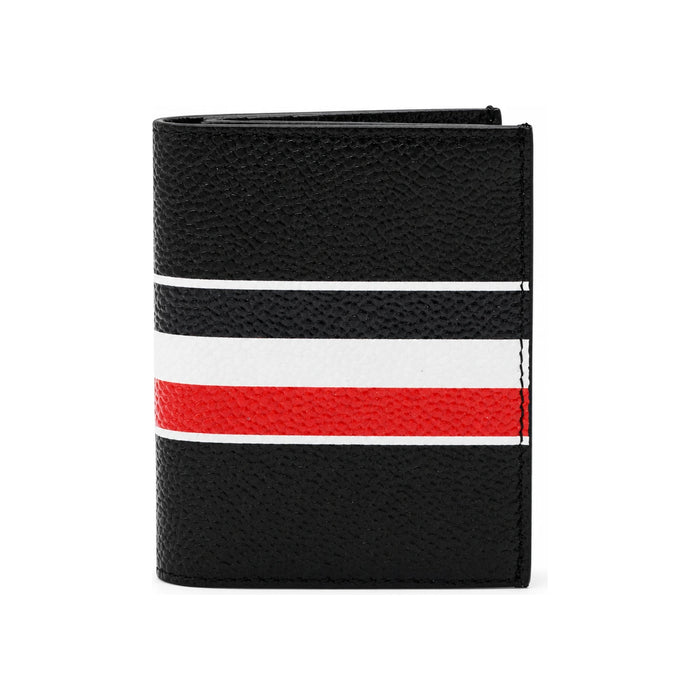 THOM BROWNE RWB Stripe Double Card Holder Black Leather Card Wallet