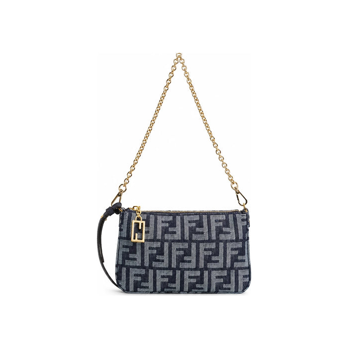 FENDI Women’s Chain Pouch Shoulder Bag Black Leather