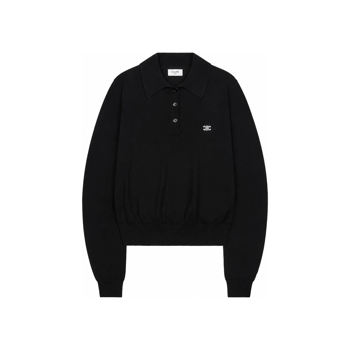 CELINE Triomphe Fine Cotton Polo Sweater Black Women’s Round Neck