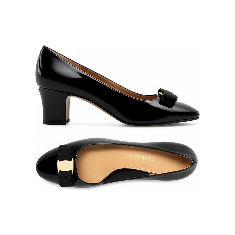 Ferragamo Black Patent VARA 55 Pumps 0790725