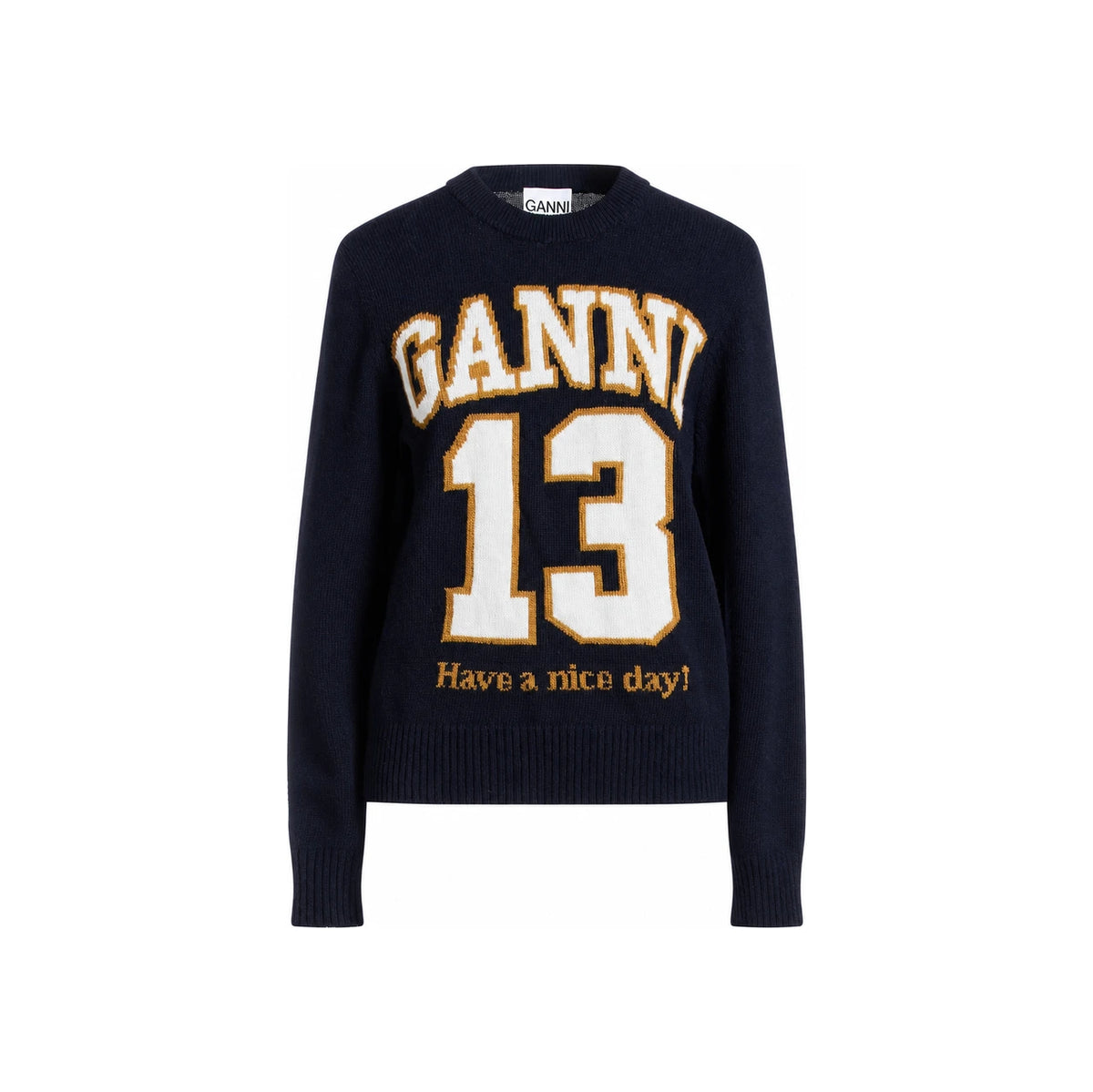 GANNI Jacquard Wool Crewneck Sweater
