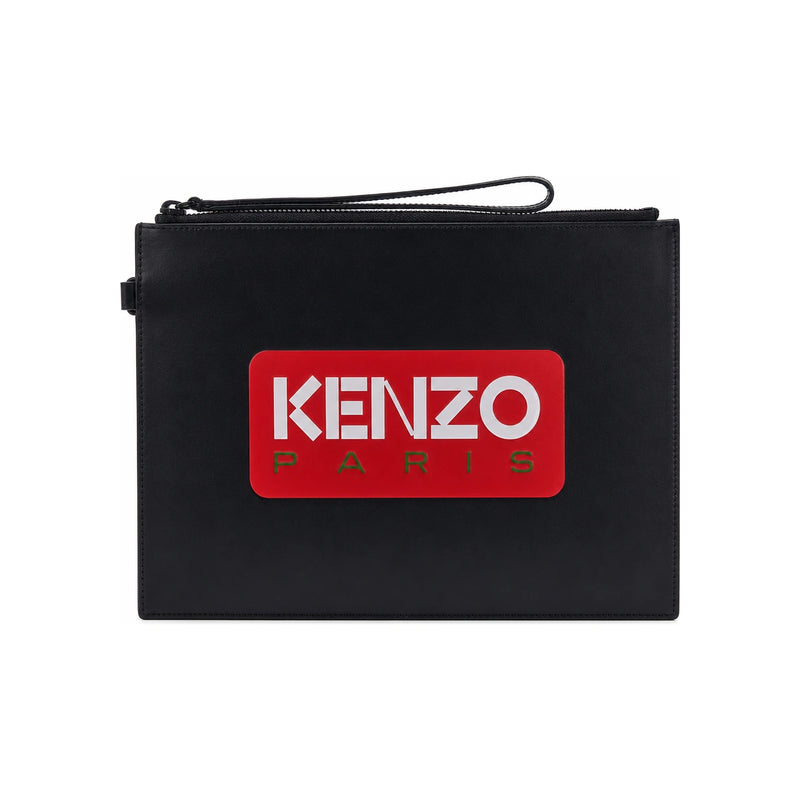 KENZO Logo Leather Clutch Black Men's