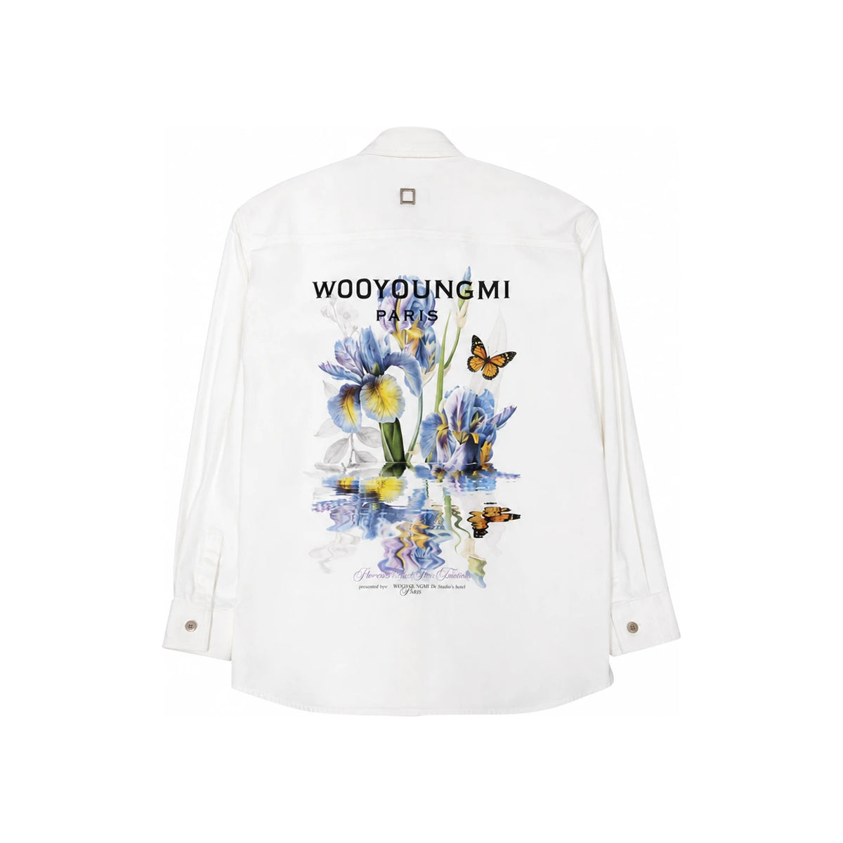 WOOYOUNGMI Ivory Denim Shirt Long Sleeve Flower Back Logo Men