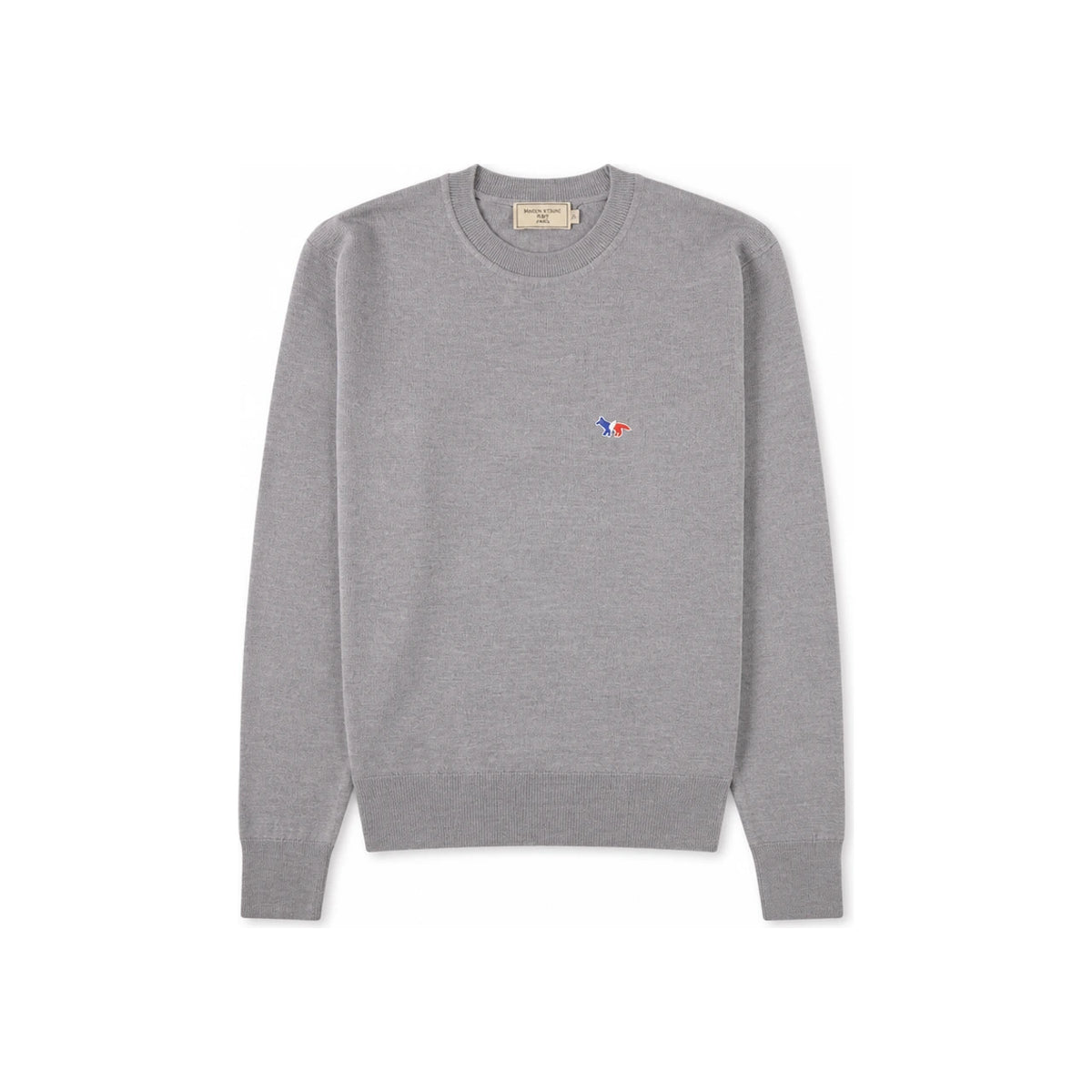 Maison Kitsune Tricolor Fox Patch Unisex Crewneck Knit Sweater