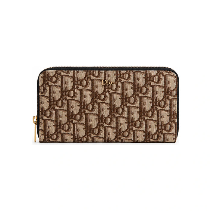 DIOR Brown Oblique Jacquard Zip Long Wallet 2ESBC252YYE H45E