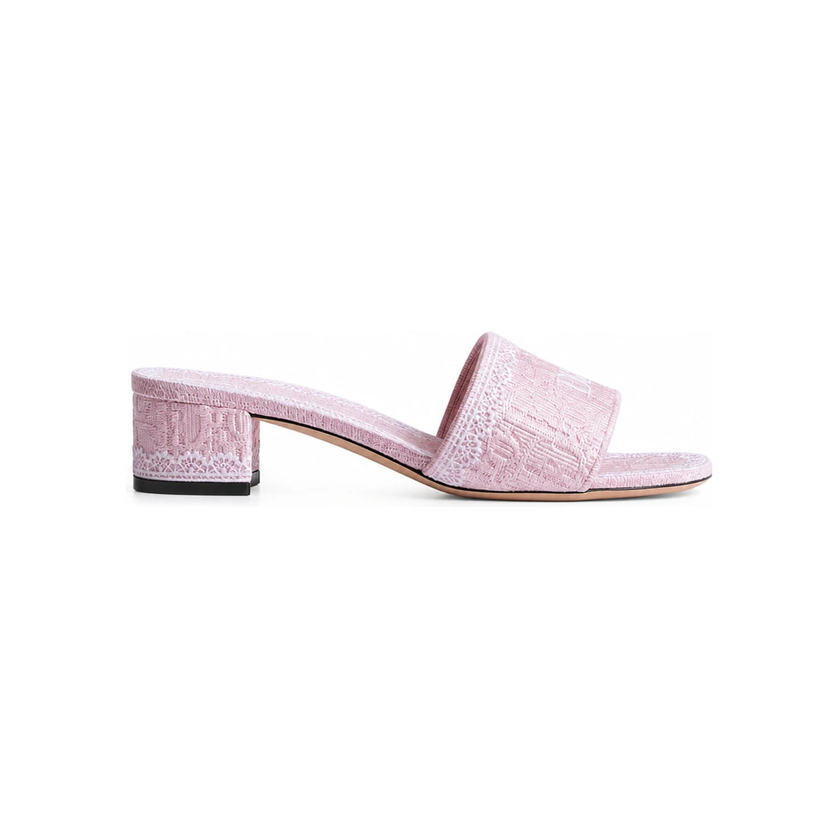 DIOR Pink/White Oblique Embroidered Cotton Lace Amour Slide Heels KCO530OCC S78P