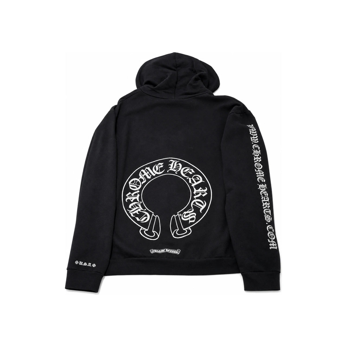 Chrome Hearts Black Silver Glitter Horseshoe Print Hoodie Unisex