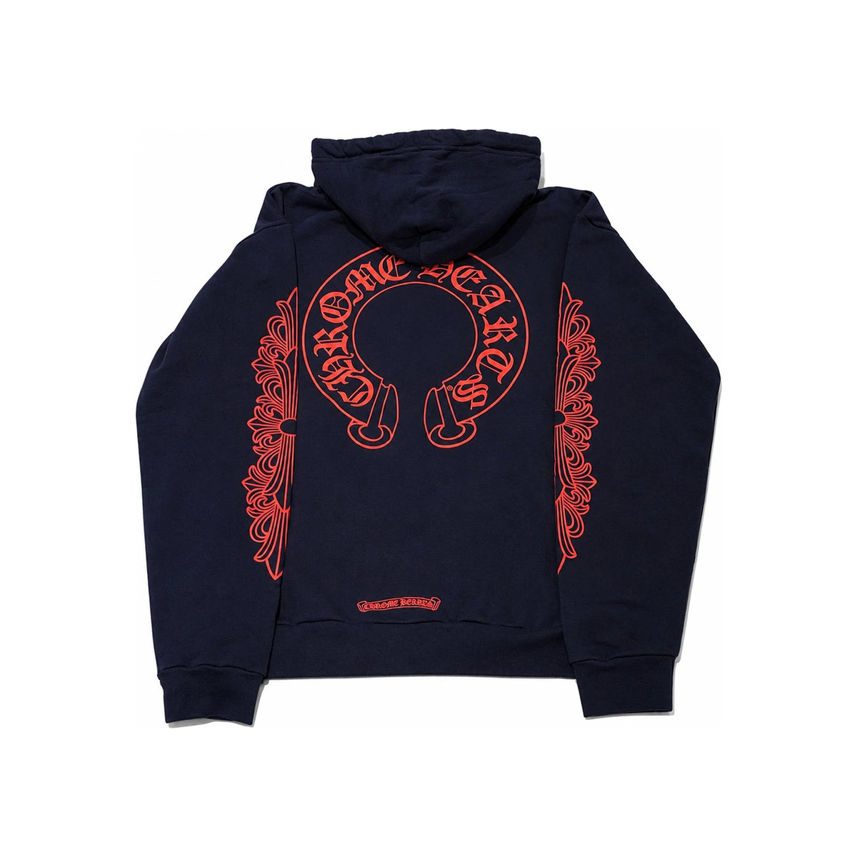 Chrome Hearts Navy Hoodie Horseshoe Coral Orange Logo Unisex Top