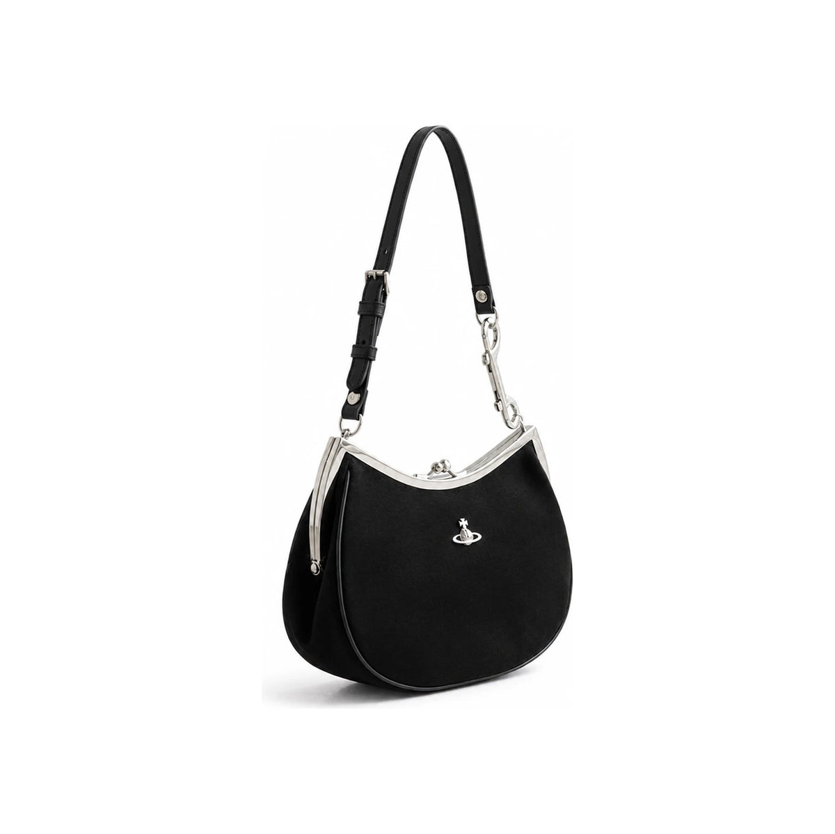 Vivienne Westwood Charm Frame Pearls Tote Bag Black Leather