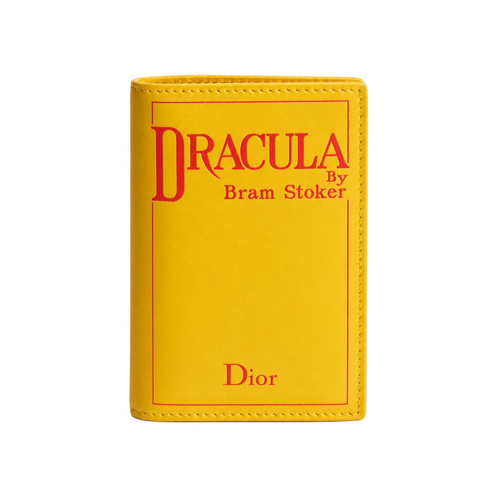 DIOR Yellow Red Embossed Calfskin Bifold Card Holder Wallet