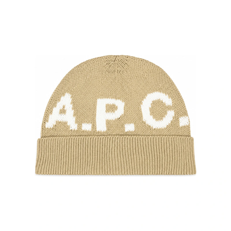 A.P.C. Beige Signature Logo Beanie Hat M25113 AAE