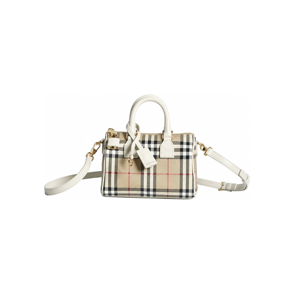 BURBERRY Mini Vintage Check Bowling Bag Soft Beige Tote