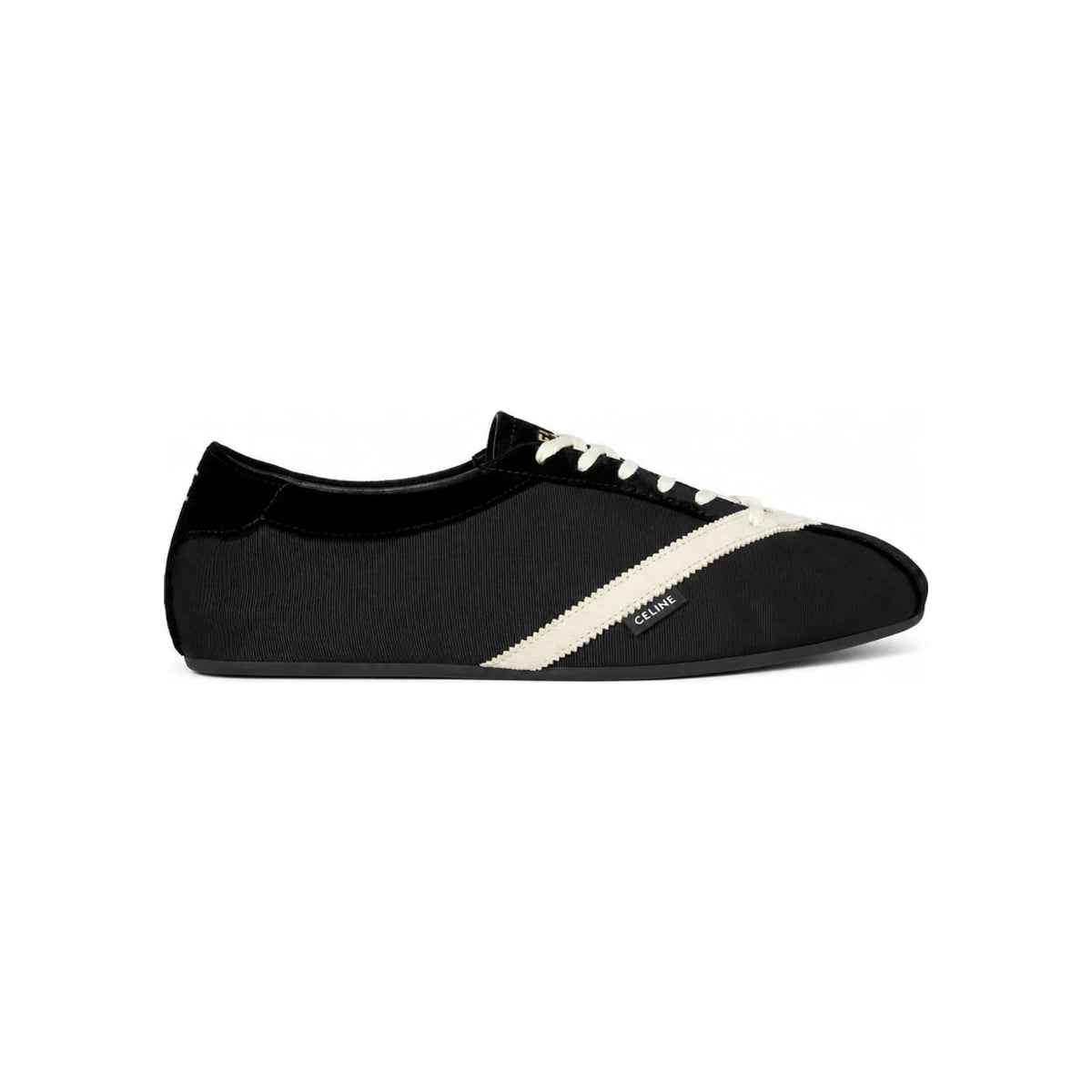 CELINE The Flat Low Top Sneakers Black/White Velvet Suede Leathe 366647032C 38AO