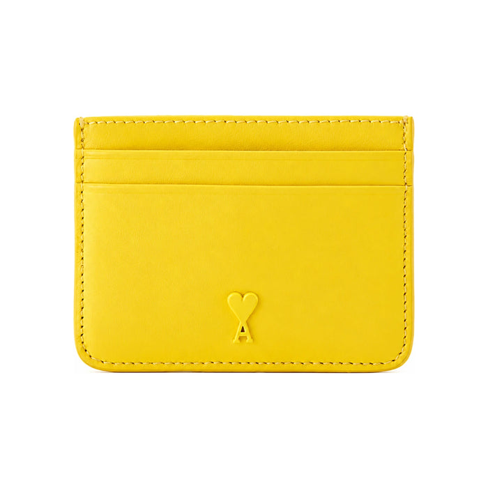 AMI Heart Logo Card Holder Pastel Yellow Leather Wallet