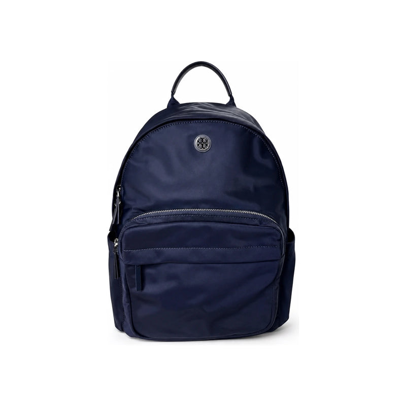 Tory Burch Silver Metal Logo Nylon Backpack Navy