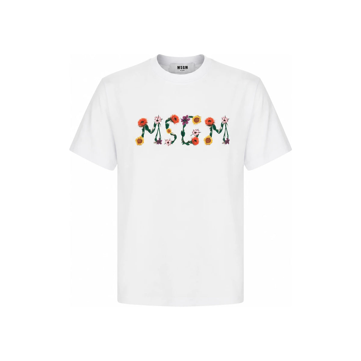MSGM Flower Logo Cotton T-Shirt White Women’s