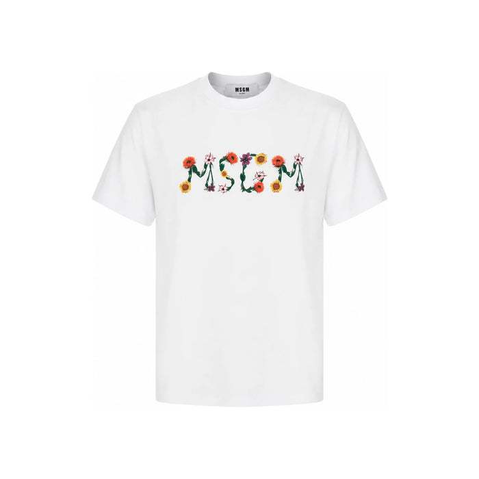 MSGM Flower Logo Cotton T-Shirt White Women’s