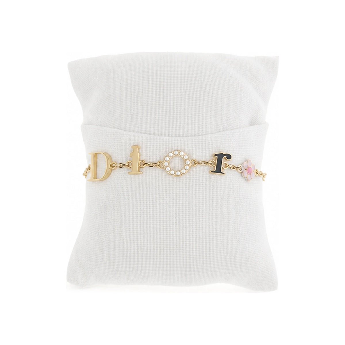 DIOR Logo Daisy Bracelet Black and White Enamel Gold-Tone