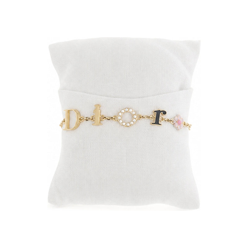 DIOR Logo Daisy Bracelet Black and White Enamel Gold-Tone