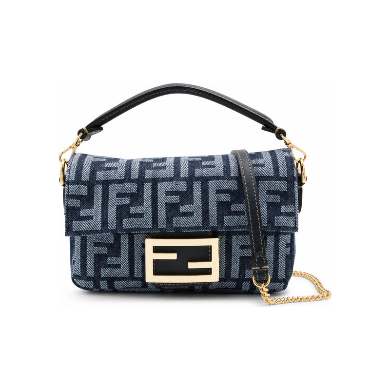 FENDI Mini Baguette Crossbody Bag Black Leather