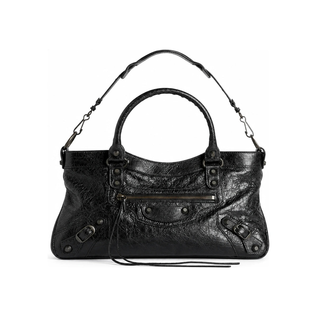 BALENCIAGA Le Cagole City First Leather Tote Bag Black