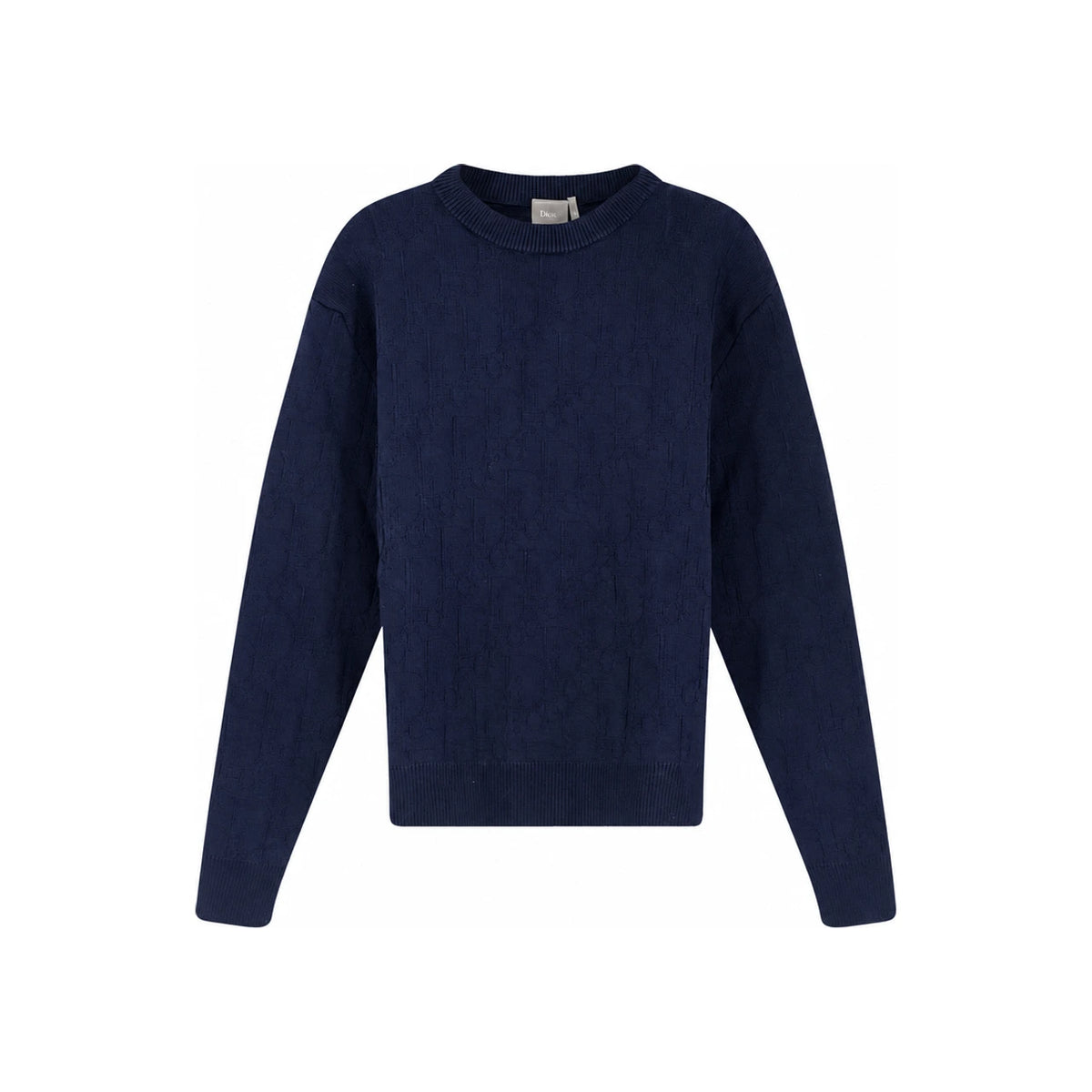 DIOR MEN Oblique Cotton Round Neck Knit Sweater Navy