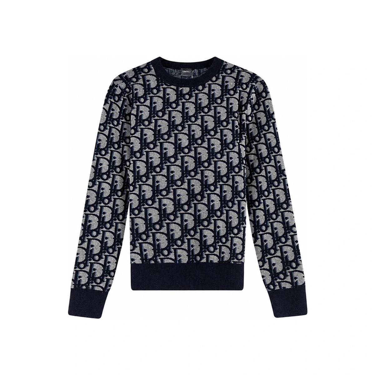 DIOR MEN Blue Oblique Knit Round Neck Sweater 683M620 A7040 C585
