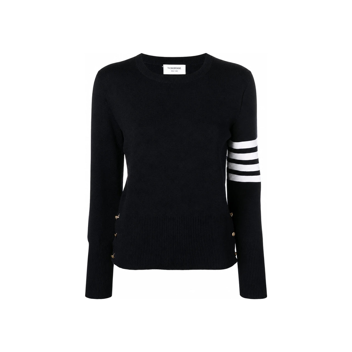 THOM BROWNE Women’s Classic Milano Stitch Wool Crewneck Sweater Navy