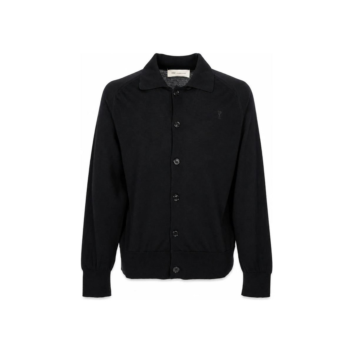 AMI Shirt Collar Mens Cardigan Gray Knit