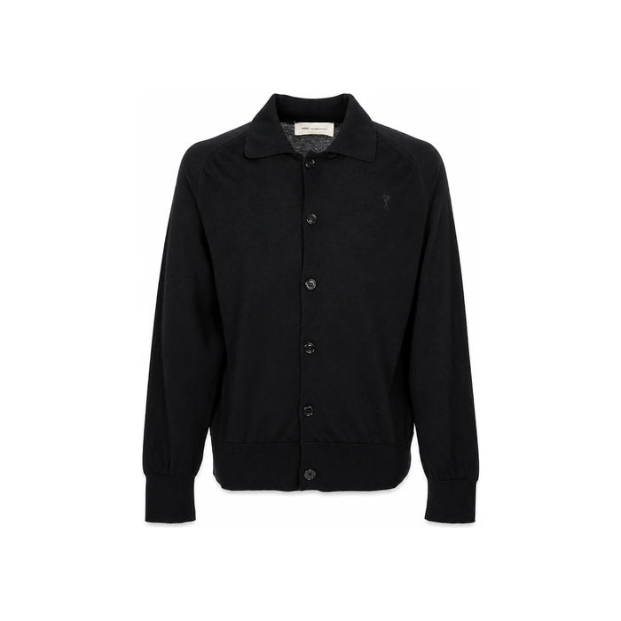 AMI Shirt Collar Mens Cardigan Gray Knit