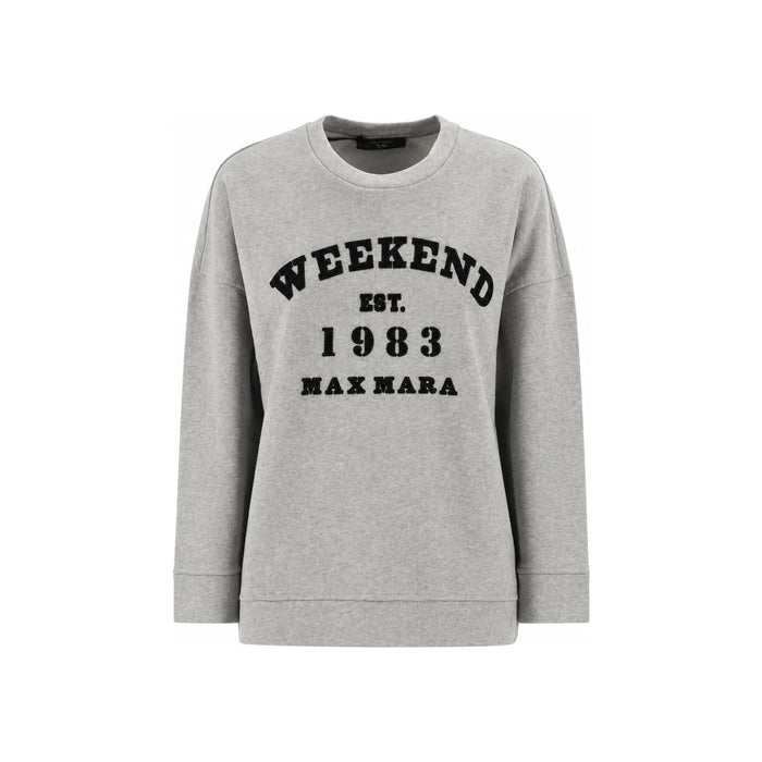 Max Mara Light Gray Fleece Lined Bear Graphic Sweatshirt 2615921041 002