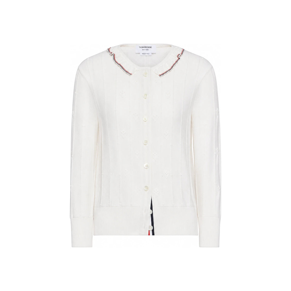 THOM BROWNE Navy Wool V-Neck Button Cardigan for Women