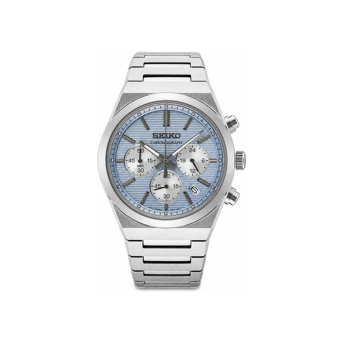 Seiko Silver Blue Stainless Steel Quartz Chronograph Men’s Watch