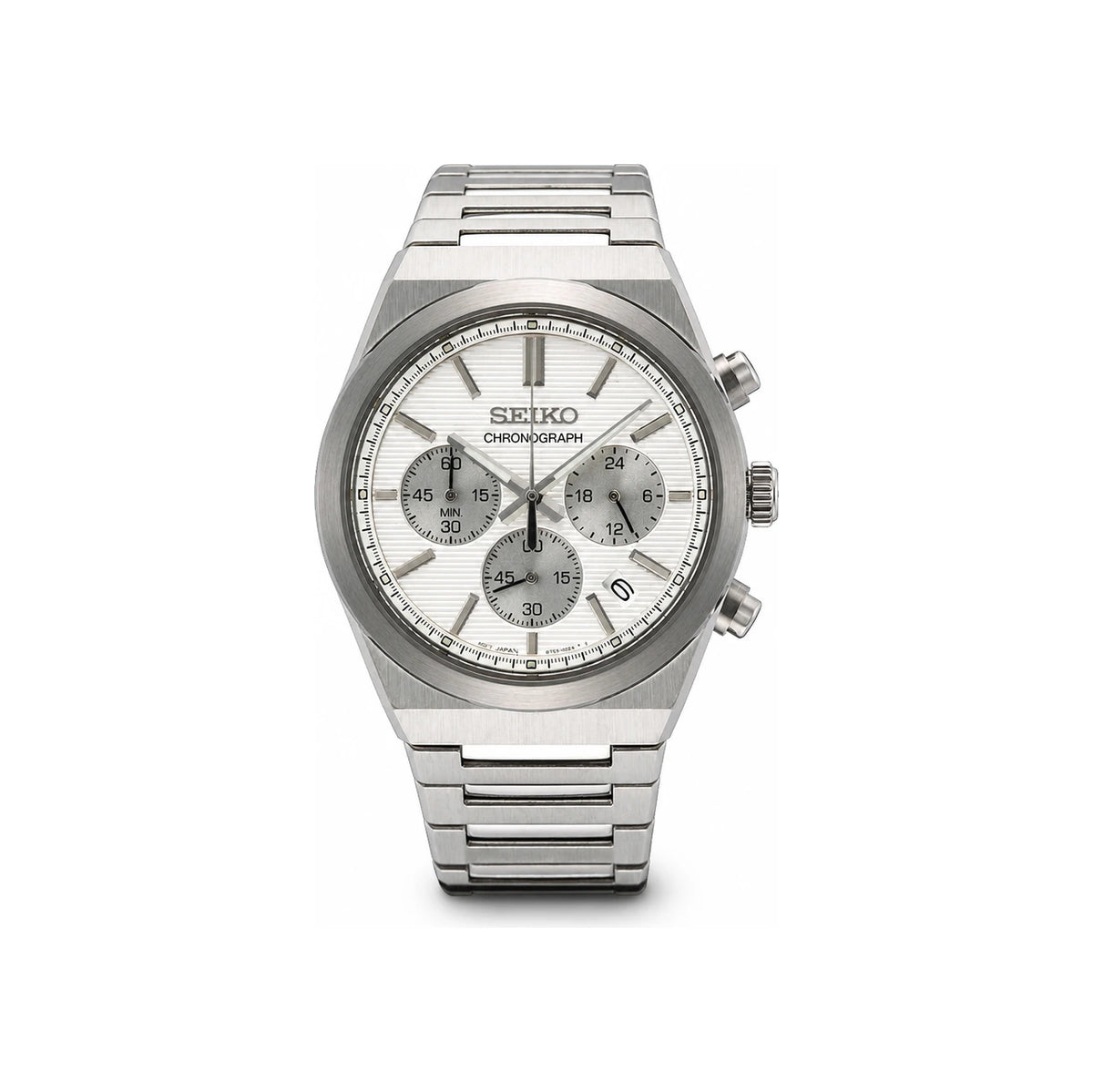 Seiko Silver White Quartz Chronograph Stainless Steel Men’s Watch