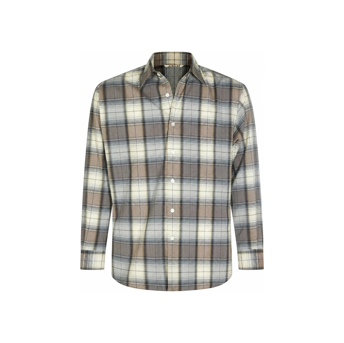 AURALEE Super Light Wool Check Long Sleeve Shirt Light Brown A26 SS01 LC