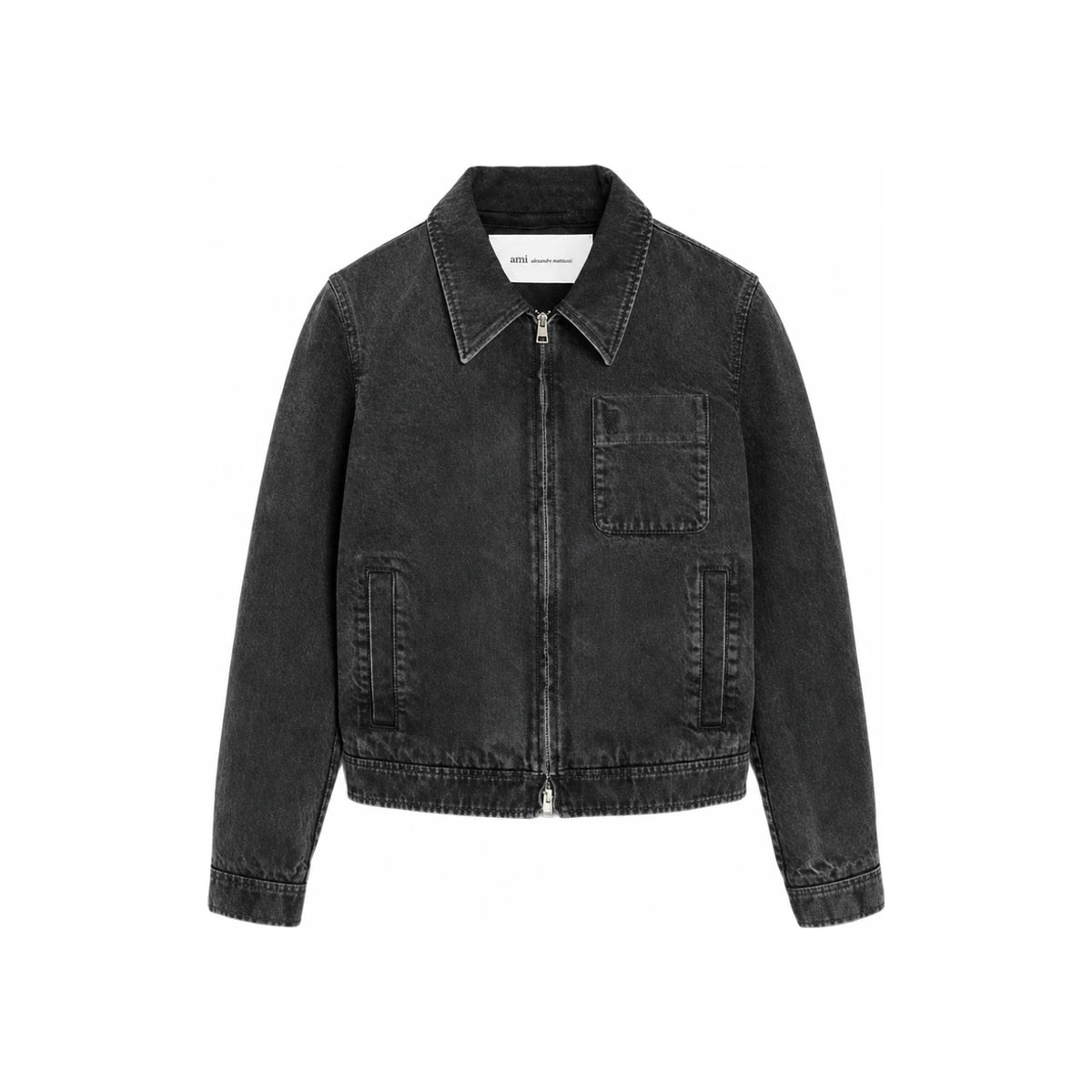 AMI Small Heart Logo Denim Zip Jacket for Men