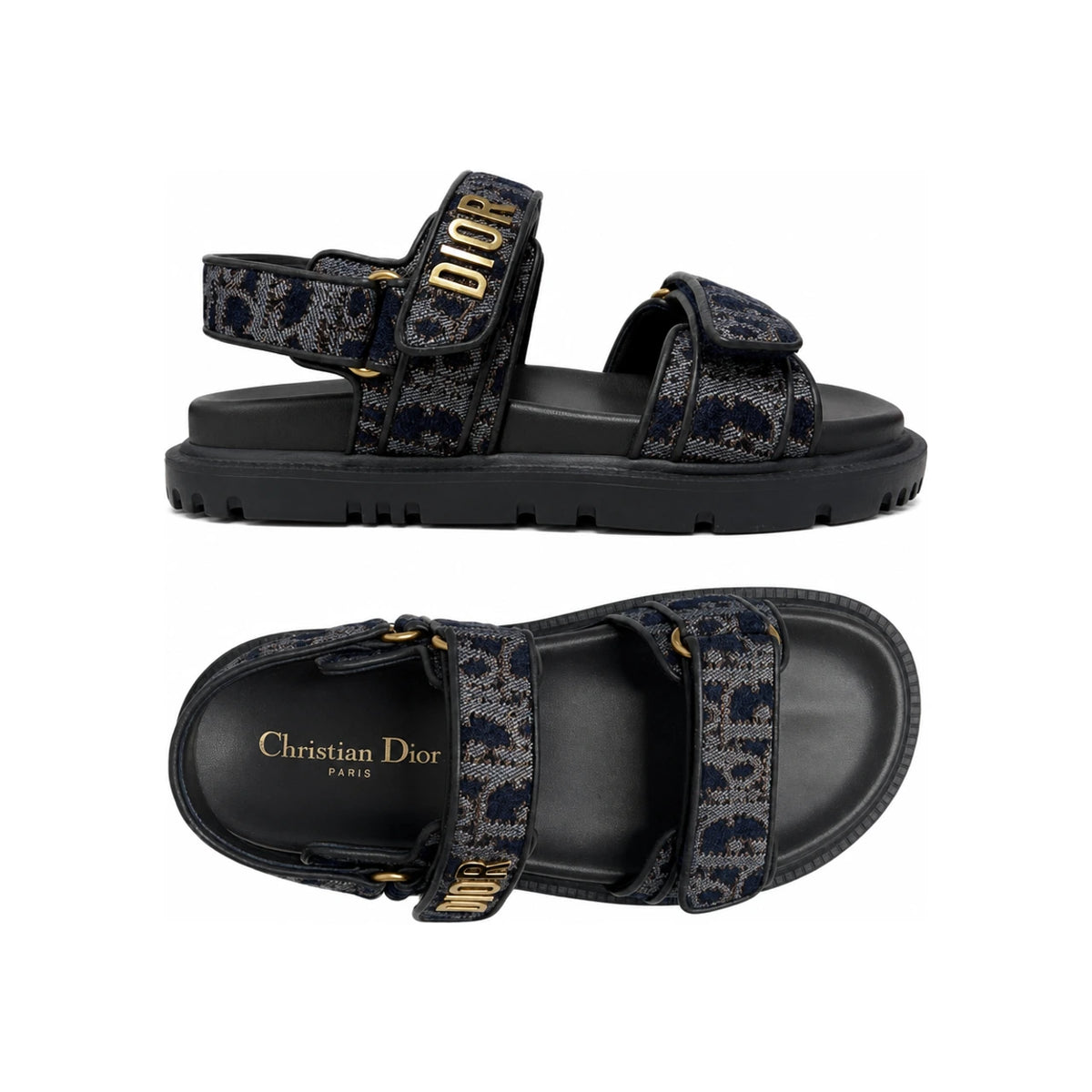DIOR Dioract Oblique Fabric Double Strap Sandals Denim KCO170OFF S30B