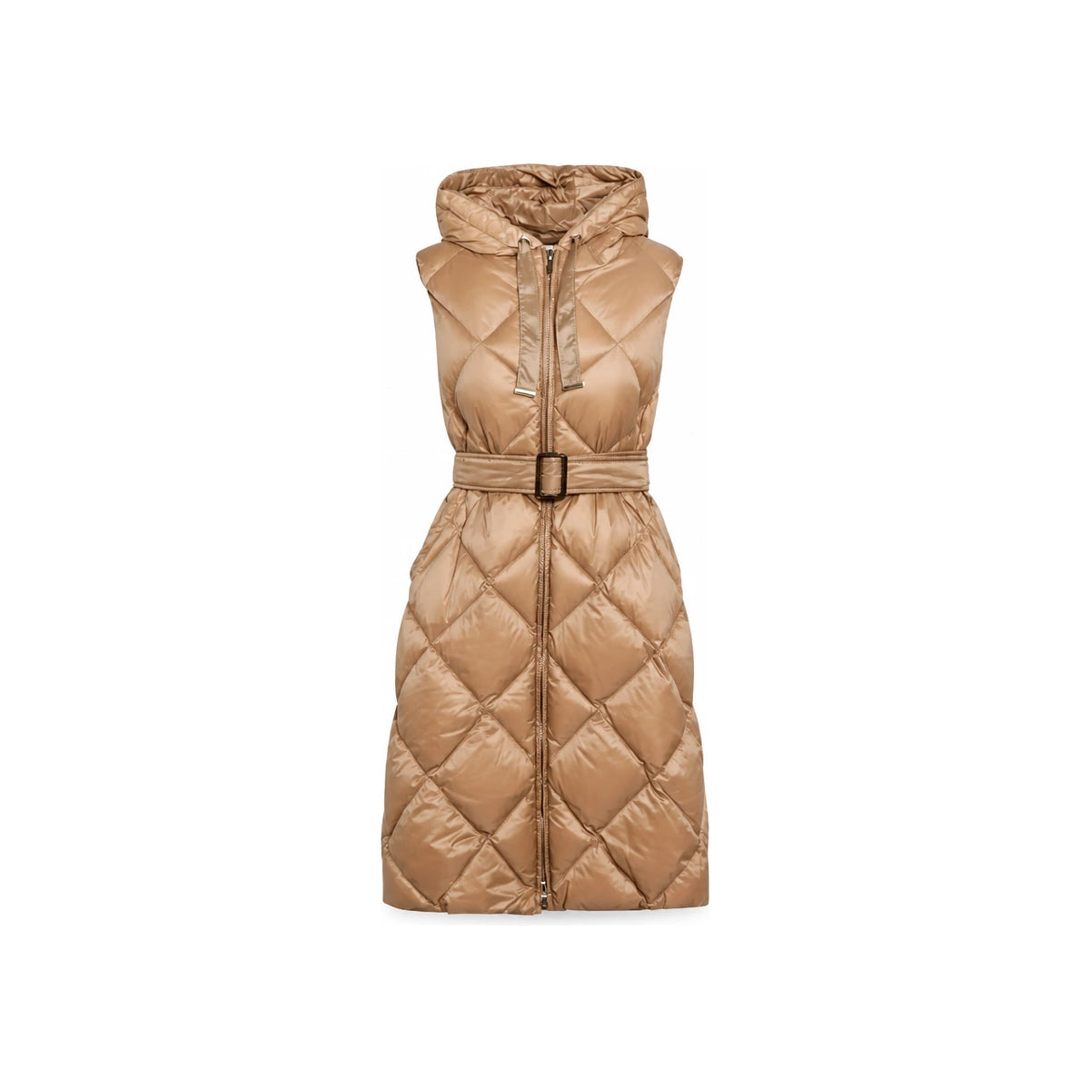 Max Mara Quilted Hooded Belted Long Puffer Jacket Camel 252929 6075 040