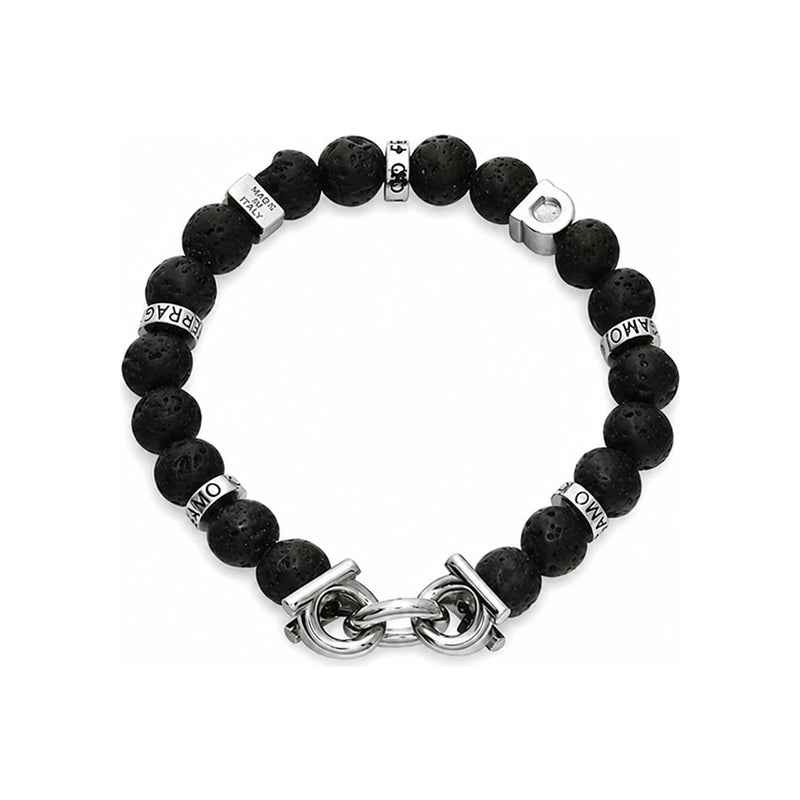 Ferragamo Leather Stainless Steel Men’s Bracelet