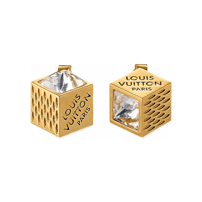 Louis Vuitton Gold-Tone Metal LV Cube Earrings M04079