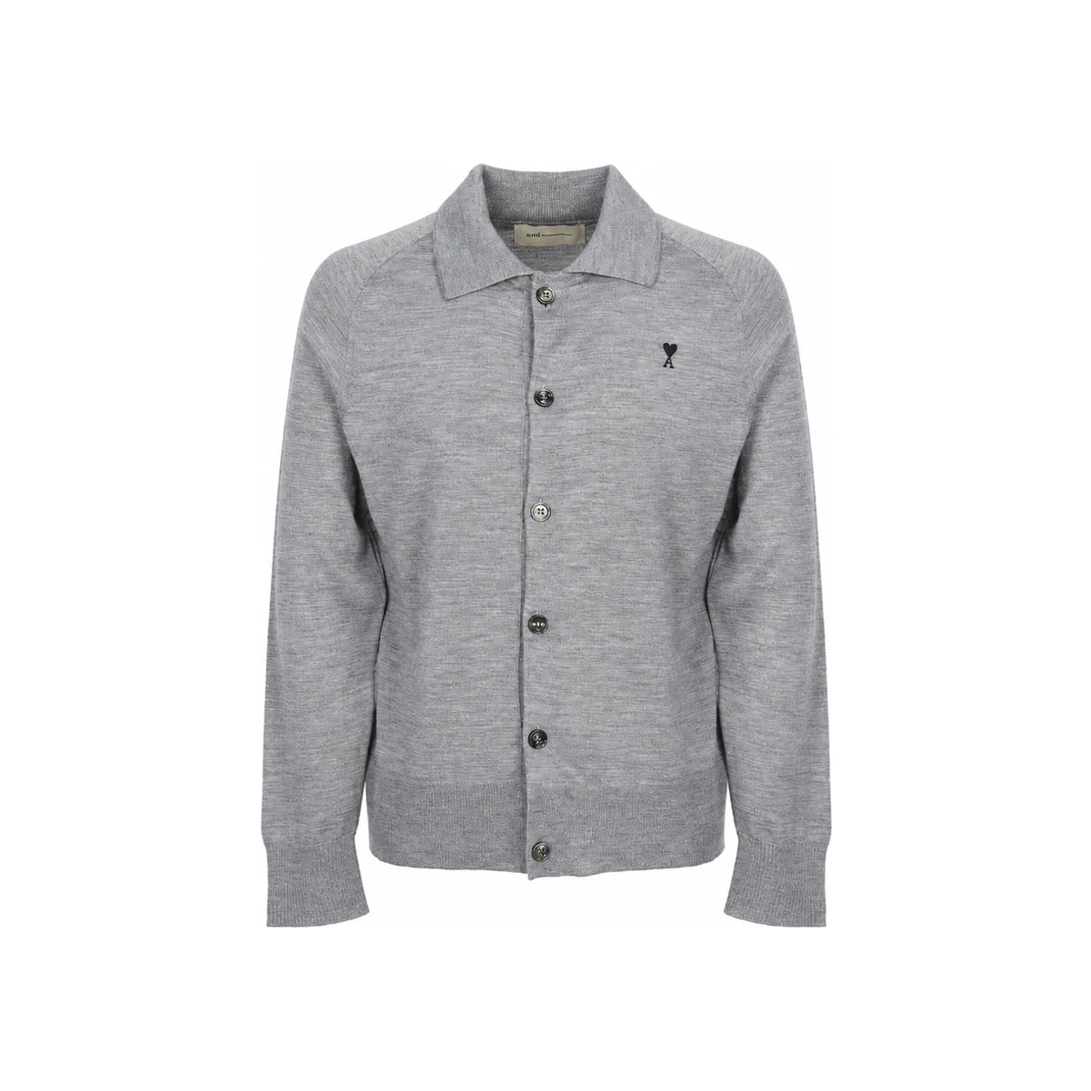 AMI Small Heart Logo Polo Knit Cardigan for Men Gray